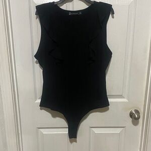 New York & Company Black Ruffle Bodysuit
